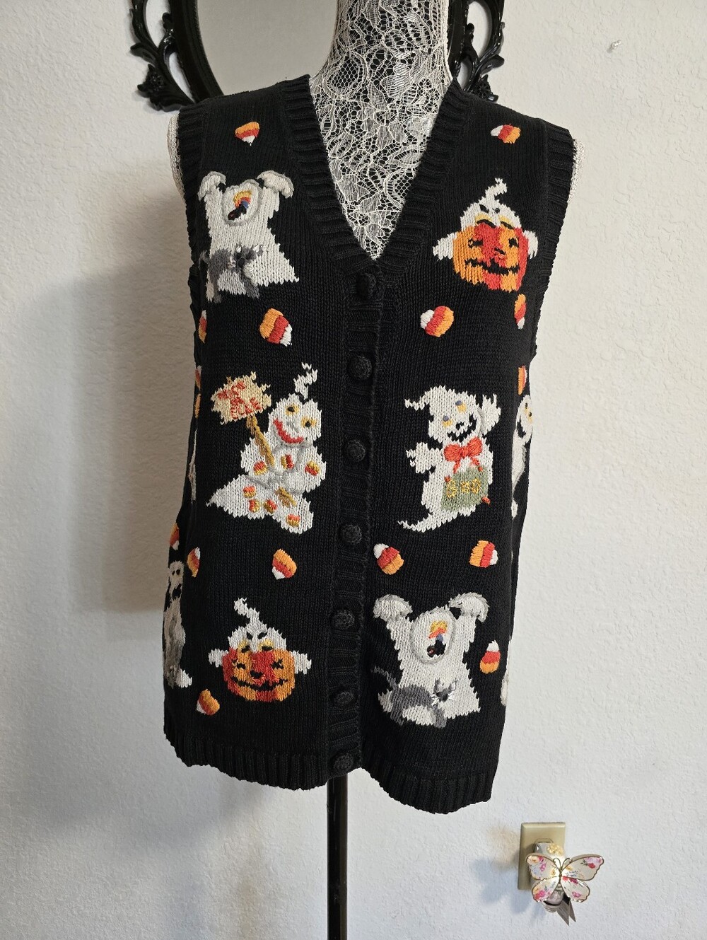 Vintage Halloween Ghost Knit Vest